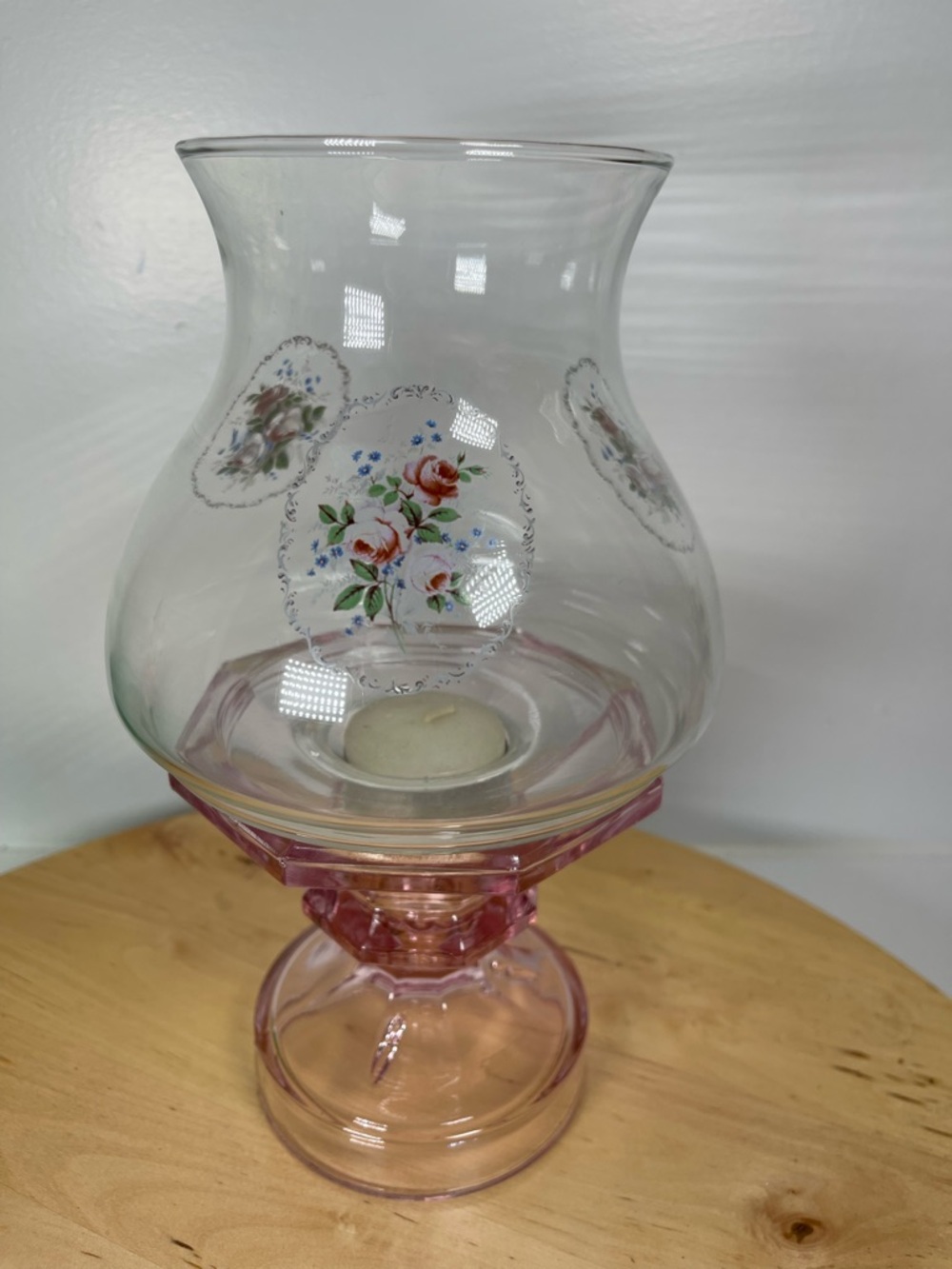 Princess House 1980s Heritage rose floral pink candleholder 2 pc votive holder